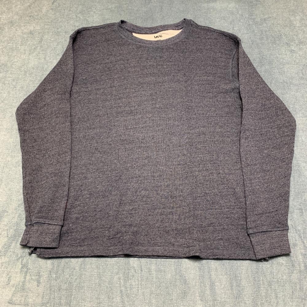 Lee Thermal Shirt Mens Large Charcoal Gray Waffle Knit Regular Fit Side Slit